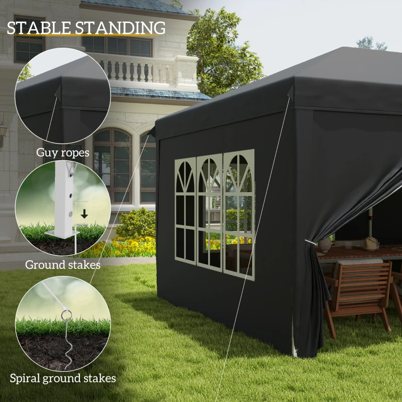 Outsunny 3 x 6 m Pop Up Gazebo with Sides and Windows, Height Adjustable Party Tent with Storage Bag for Garden, Camping, Event, Black(m-6)