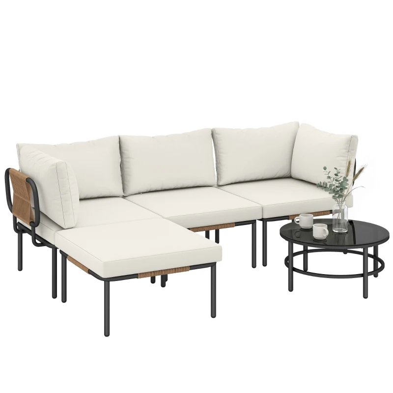 Outsunny 5-teiliges Garten-Set, modulare Rattan-Lösung mit Kissen, Farbe Khaki