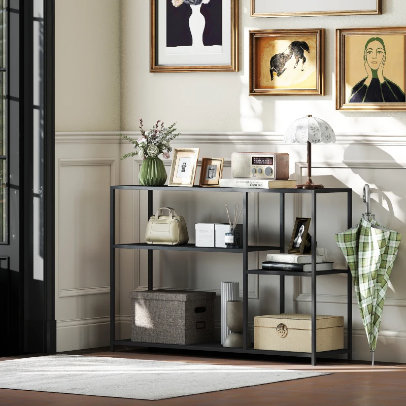 HOMCOM Console meuble étroite à 4 niveaux style industriel cadre en acier, 110 x 30 x 75 cm, noir