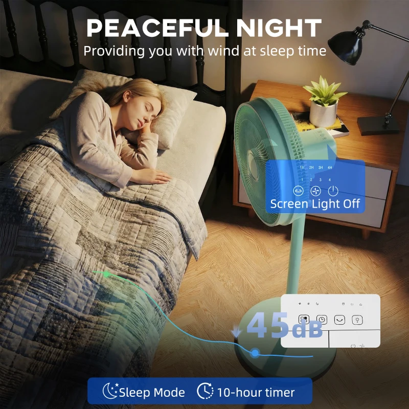 HOMCOM 40 cm Standing Fan, Cooling Floor Fan with 80° Oscillating, Adjustable Tilt and Height, 4 Speed, Remote Control, Green