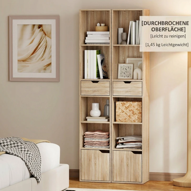 HOMCOM Bücherregal, Aufbewahrungsmöbel mit Schublade, Schrank und offenen Fächern, 30 x 24 x 158 cm, natur
