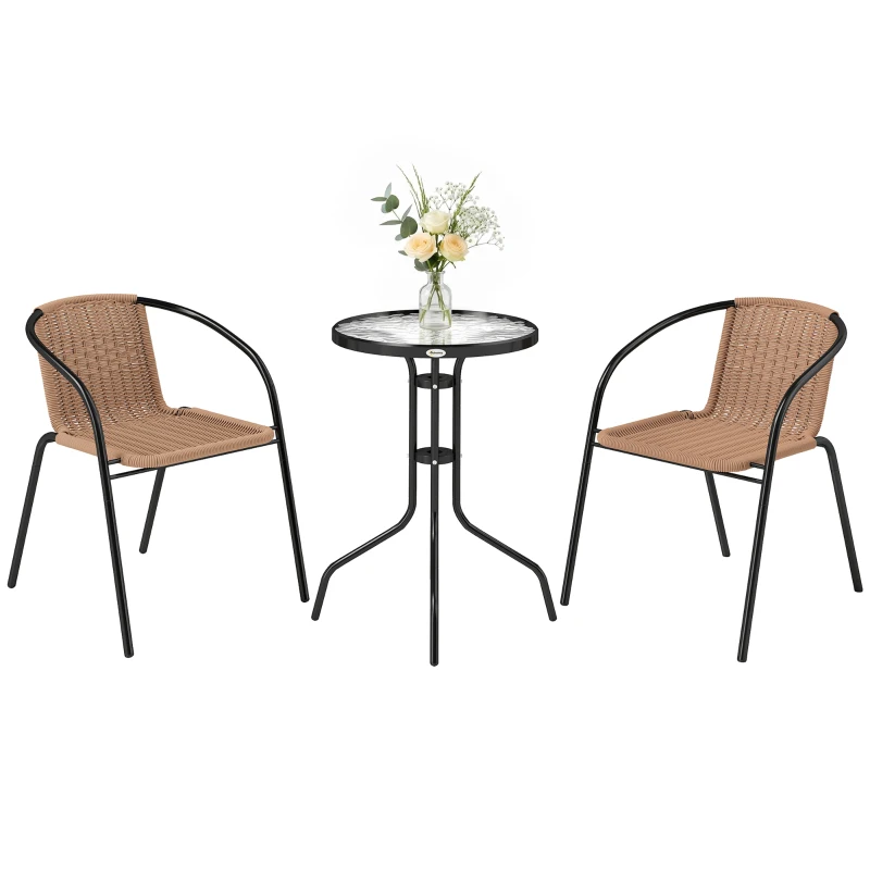 Outsunny 3 Pieces Rattan Bistro Set - Brown
