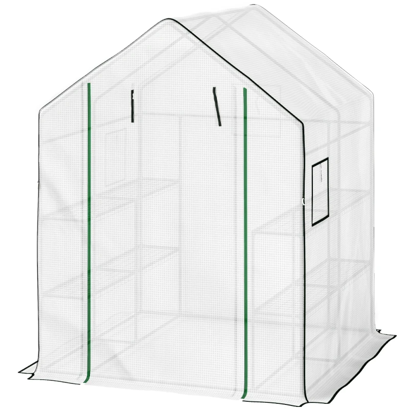 Outsunny Invernadero de Exterior con 6 Estantes Puerta Enrollable Cubierta de PE y Marco de Acero 140x143x190 cm Blanco