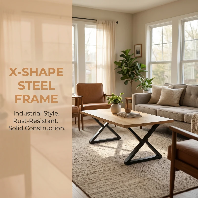 HOMCOM Set 2 Gambe per Tavolo in Acciaio a Forma di X, con 12 Viti e 4 Piedini Regolabili, Stile Industriale, Nero