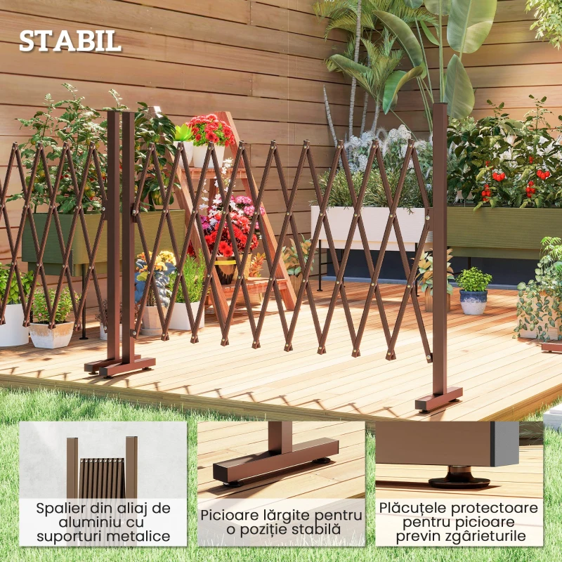 Outsunny Gard Extensibil Autoportant Pliabil, Panou Protector din Aluminiu pentru Grădină, 250x103,5cm, Maro Închis