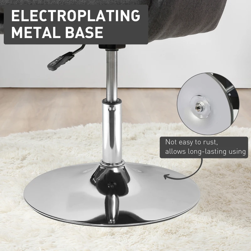 HOMCOM Swivel Accent Chair, Linen Fabric Tub Vanity Chair, Modern Armchair with Adjustable Height and Lumbar Support for Living Room Bedroom Salon Make up Room Dressing Table, Dark Grey