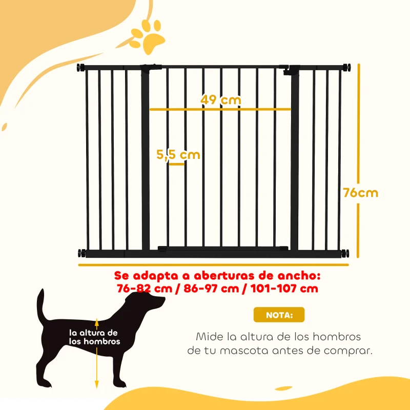 PawHut Barrera de Seguridad Extensible Puertas y Escaleras Metálica para Perros y Bebé Barrera Puertas Mascota 76-107x76 cm