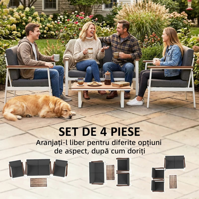 Outsunny Set Mobilier Grădină 4 Persoane: 2 Fotolii, Canapea, Măsuță