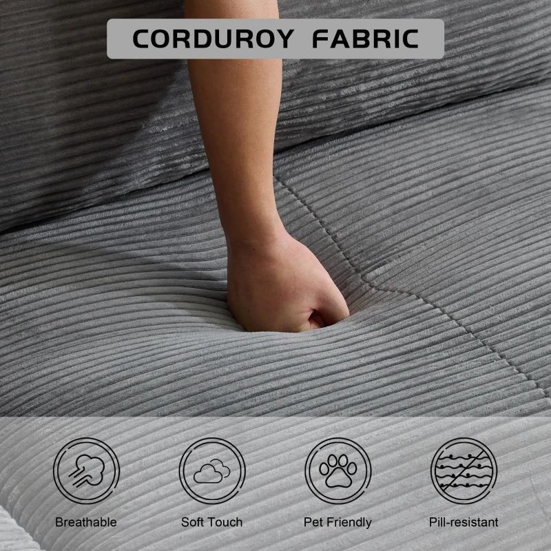 Modernes Sofa aus komprimiertem Memory-Schaumstoff, große Sofagarnitur für das Wohnzimmer, haustierfreundliches modulares Sofagarnitur Cloud, Cordstoff, kein Zusammenbau erforderlich, GRAU