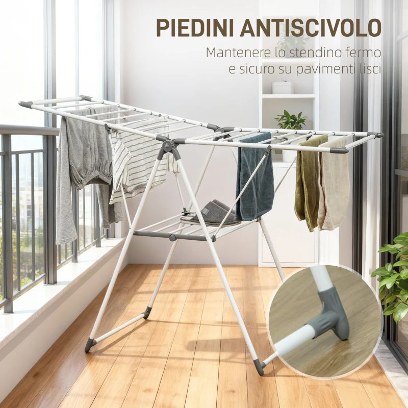 HOMCOM Stendibiancheria a 2 Livelli Regolabile su 4 Altezze, in Metallo e Plastica, 156.5x61.5x97 cm, Bianco