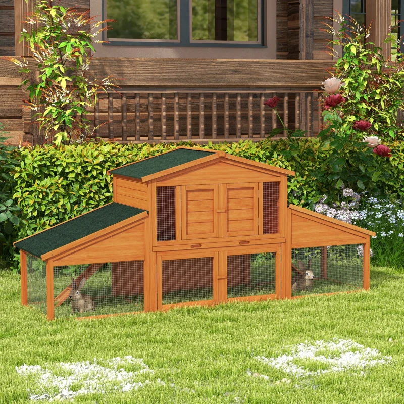 PawHut Clapier cage à lapins rongeurs poulailler XXL 2 étages 2 enclos tiroir déjection 2,25L x 0,70l x 1H m bois massif pin