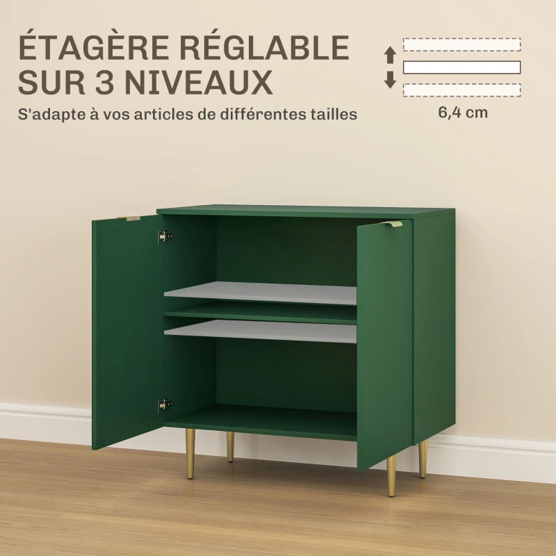 HOMCOM Buffet cuisine meuble de rangement avec 2 portes étagère réglable pieds métalliques surélevés 80 x 40 x 80 cm vert olive
