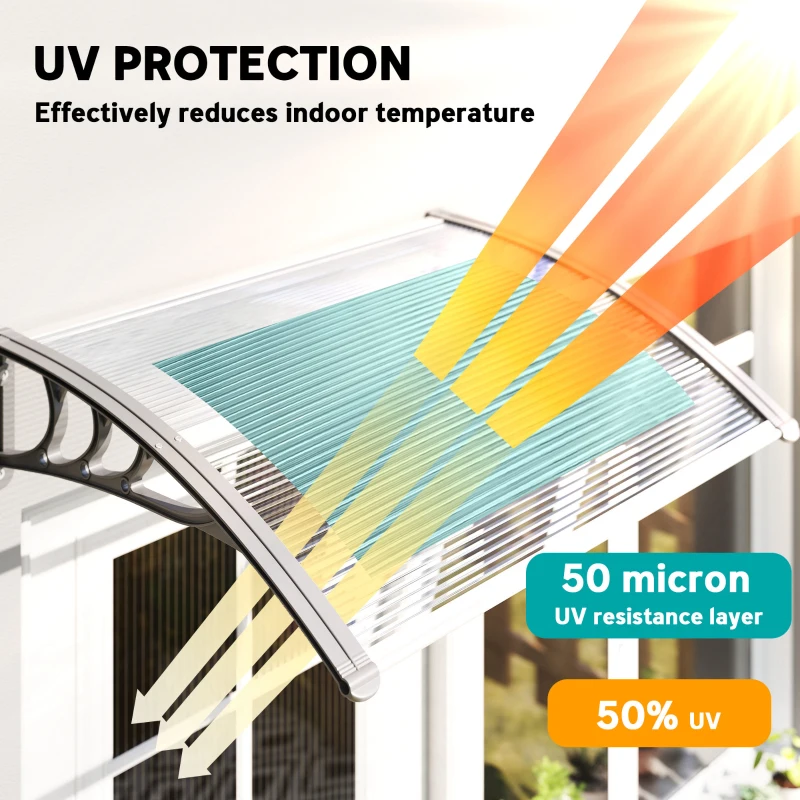 Outsunny Door Canopy Awning Outdoor Window Rain Shelter Cover for Front/Back Door Porch Clear 100 x 75cm