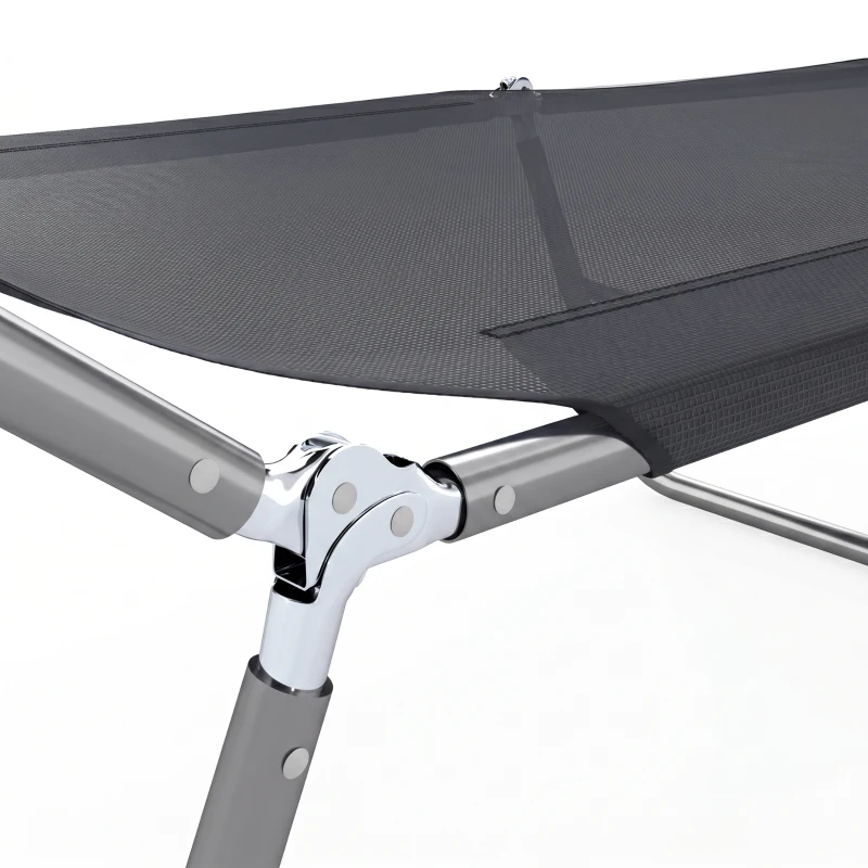 Outsunny Outdoor Foldable Sun Lounger, Garden 6 Level Adjustable Backrest Recliner Sun Lounger Chair with Headrest Pillow, Black