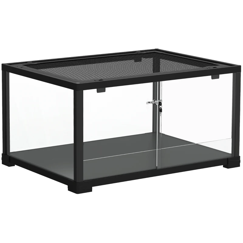 PawHut Terrarium en verre pour reptile enclos pour hamster 86 L ventilation supérieure porte coulissante 50,8x30,5x35,6cm noir