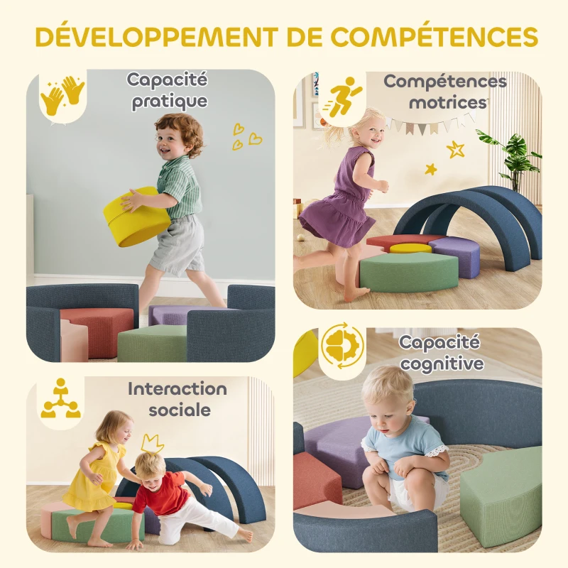 AIYAPLAY Parcours motricité bébé module motricité bébé 7 pièces avec housse lavable 107 x 107 x 30 cm multicolore