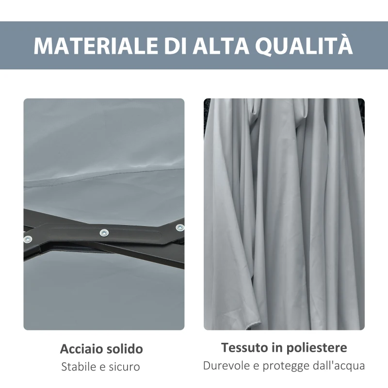 Outsunny Ombrellone da Giardino Doppio 4.5m con 48 Luci LED e Manovella, Grigio Chiaro