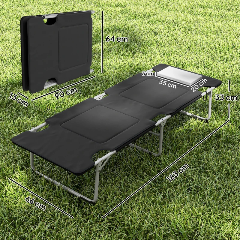 Outsunny Lit de camping pliable lit de camp pour adultes portable avec oreiller amovible rembourrage mousse 183 x 66 x 33 cm noir