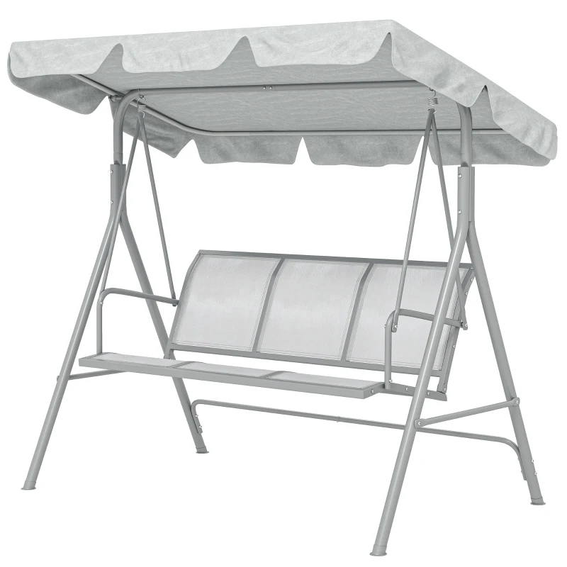 Outsunny Metal Garden Swing Chair, 3-Seater Swing Seat, Patio Hammock Bench Canopy Lounger, Light Grey