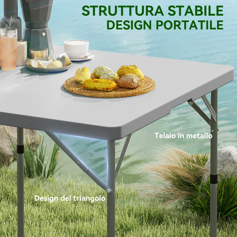 Outsunny Tavolo da Campeggio Pieghevole e Regolabile su 2 Altezze, in HDPE e Metallo, 86x86x74 cm, Grigio Scuro