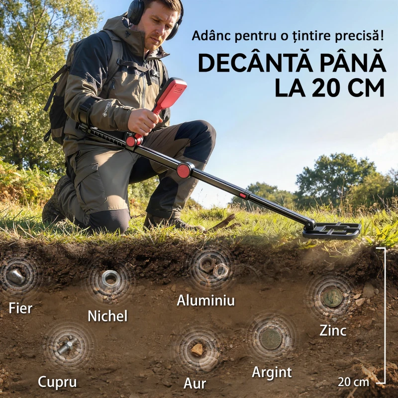 Outsunny Detector de Metale Pliabil pentru Adulți, Detector de Metale Aur Impermeabil IP68 cu Bobină, Display LCD, 4 Moduri, Geantă, Lopată, Căști, Tijă Telescopică Reglabilă, pentru Plajă și Grădină