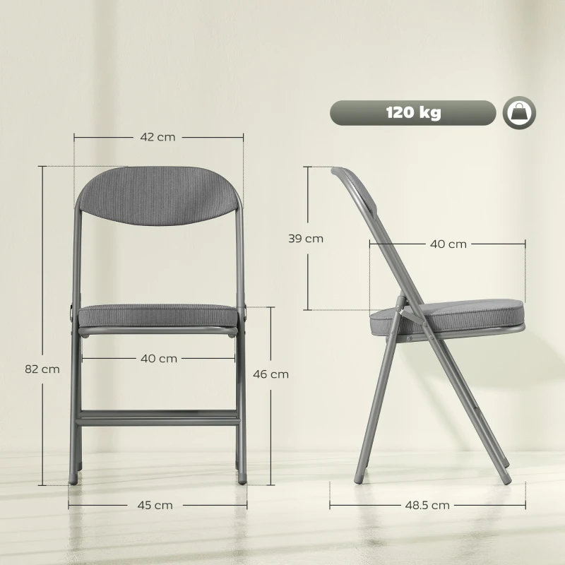 HOMCOM Set of Four Folding Corduroy Seat Chairs - Grey