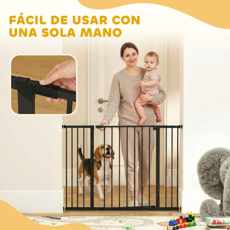 PawHut Barrera de Seguridad Extensible Puertas y Escaleras Metálica para Perros y Bebé Barrera Puertas Mascota 76-107x76 cm