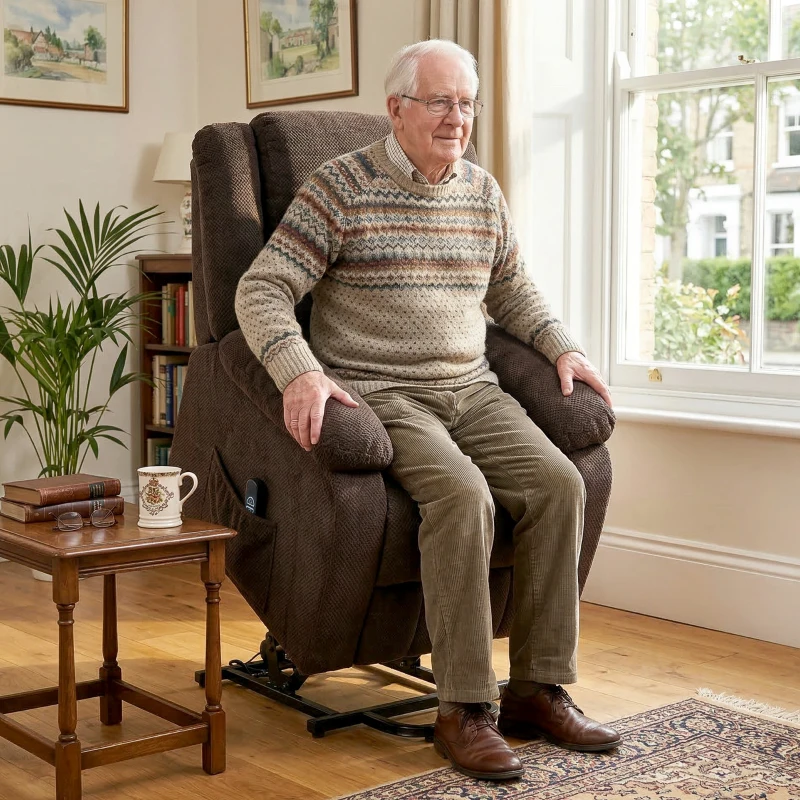 HOMCOM Poltrona Relax Reclinável Elétrica Elevatória com Porta USB Controlo Remoto Assento Largo Apoio para os Pés Castanho