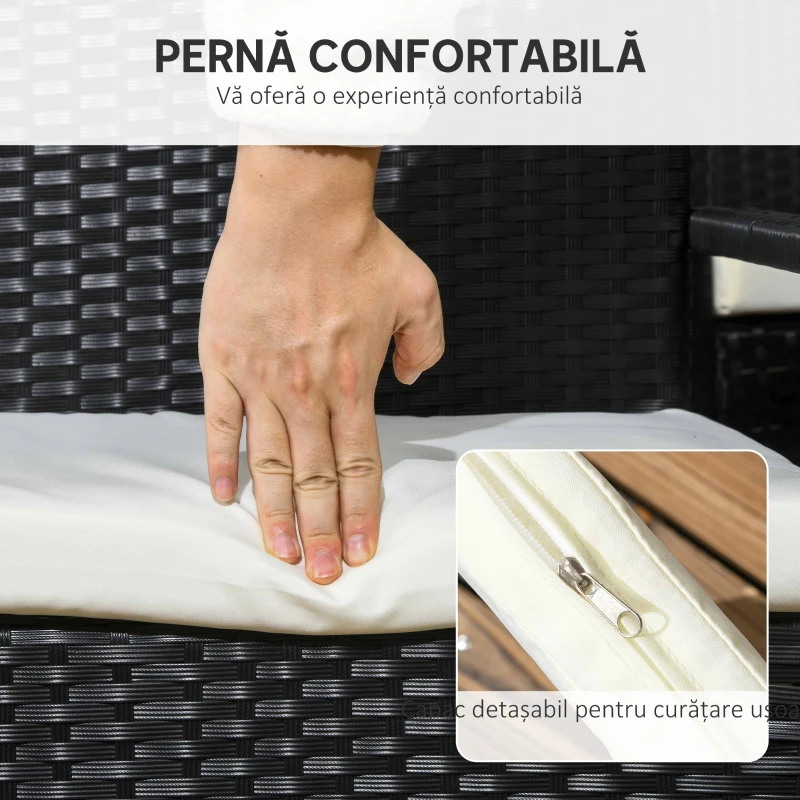 Outsunny Set Grădină 7 Piese din Ratan PE cu Masă de 150x90x72 cm și 6 Scaune de 58x62x87 cm cu Perne
