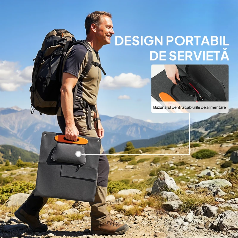 HOMCOM Încărcător Solar 100W, Panou Solar Pliabil cu Conector USB-A și USB-C pentru Încărcare Rapidă, Impermeabil IP67, Negru