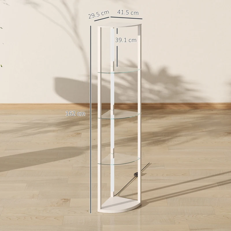 HOMCOM LED Floor Lamp with Shelves, Dimmable Standing Lamp with Foot Switch for Living Room, Bedroom, White