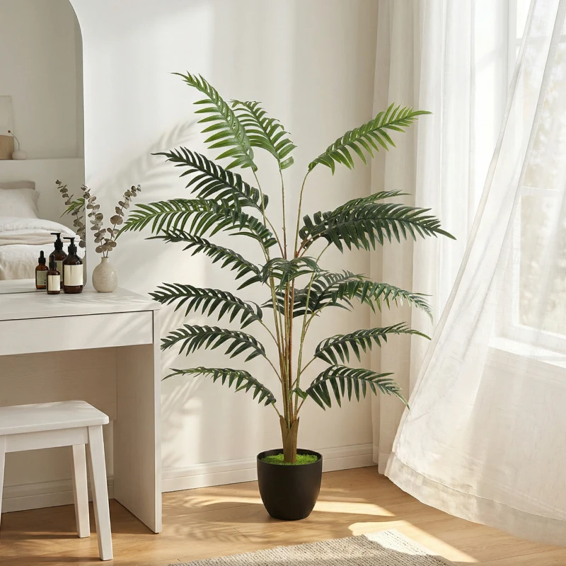HOMCOM Artificial Fern Topiary Tree, Realistic Artificial Plant in Cement Pot, Fake Plant, 120cm