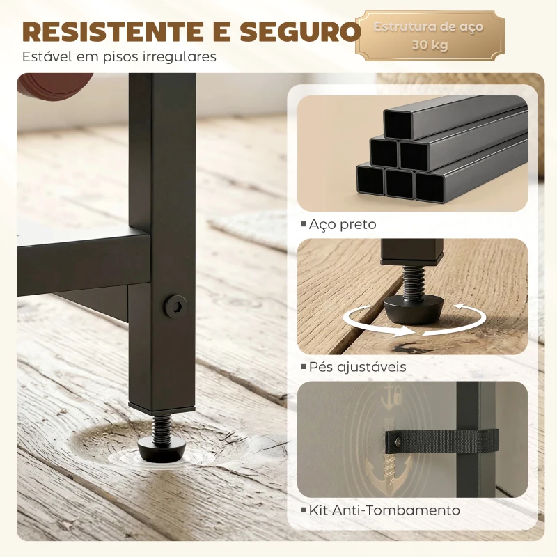 HOMCOM Móvel de Bar para Vinhos com Suporte de Copos e Gaveta Garrafeira para 12 Garrafas com Prateleira Aberta Castanho Rústico