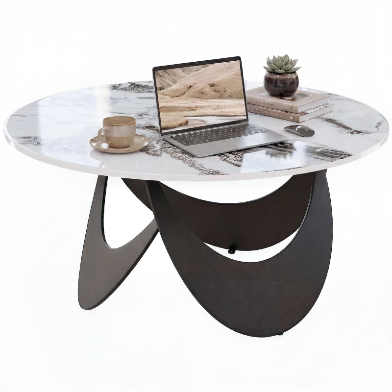 HOMCOM Coffee Table Sintered Stone Top Adjustable Foot Pads Modern Centre Table for Living Room White and Black