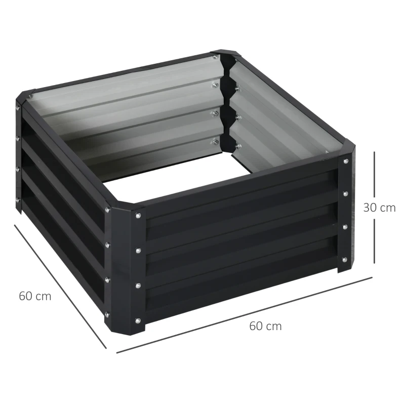 Outsunny Set of 2 Raised Garden Bed, Outdoor Elevated Galvanised Planter Box for Flowers, Herbs, 60x60x30.5cm, Grey