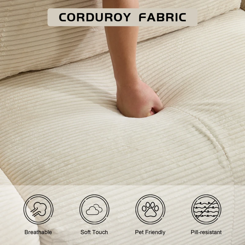 Modernes Sofa aus komprimiertem Memory-Schaumstoff, 2-Sitzer, große Sofagarnitur für das Wohnzimmer, haustierfreundliches modulares Sofagarnitur Cloud, Cordstoff, extra tiefes Sofa, kein Zusammenbau erforderlich, Beige
