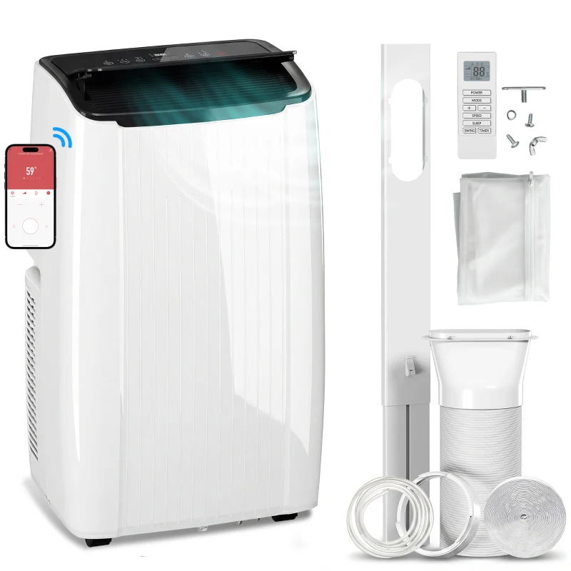 HOMCOM 12000 BTU 5-in-1 Portable Air Conditioner with Cool, Heat, Dehumidifier, Fan, Sleep, WiFi Voice Control, White