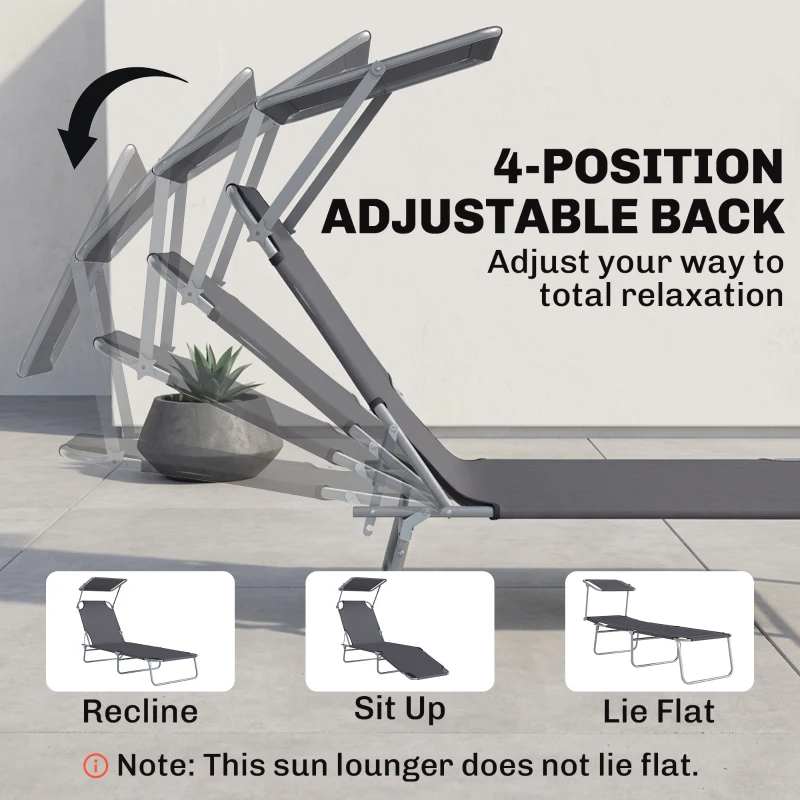 Outsunny Adjustable Lounger Seat with Sun Shade-Grey
