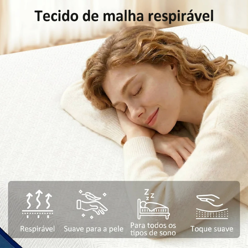 HOMCOM Colchão 190x140 cm Espessura 20 cm Colchão Viscoelástico com Chá Verde Firmeza Média Cama Refrescante com Espuma de Gel
