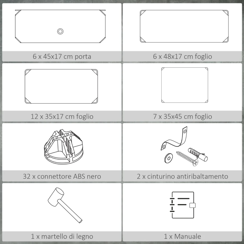 HOMCOM Scarpiera Modulare Salvaspazio con 6 Scatole in Plastica PP e Acciaio, 49x36.5x108 cm, Nero e Trasparente