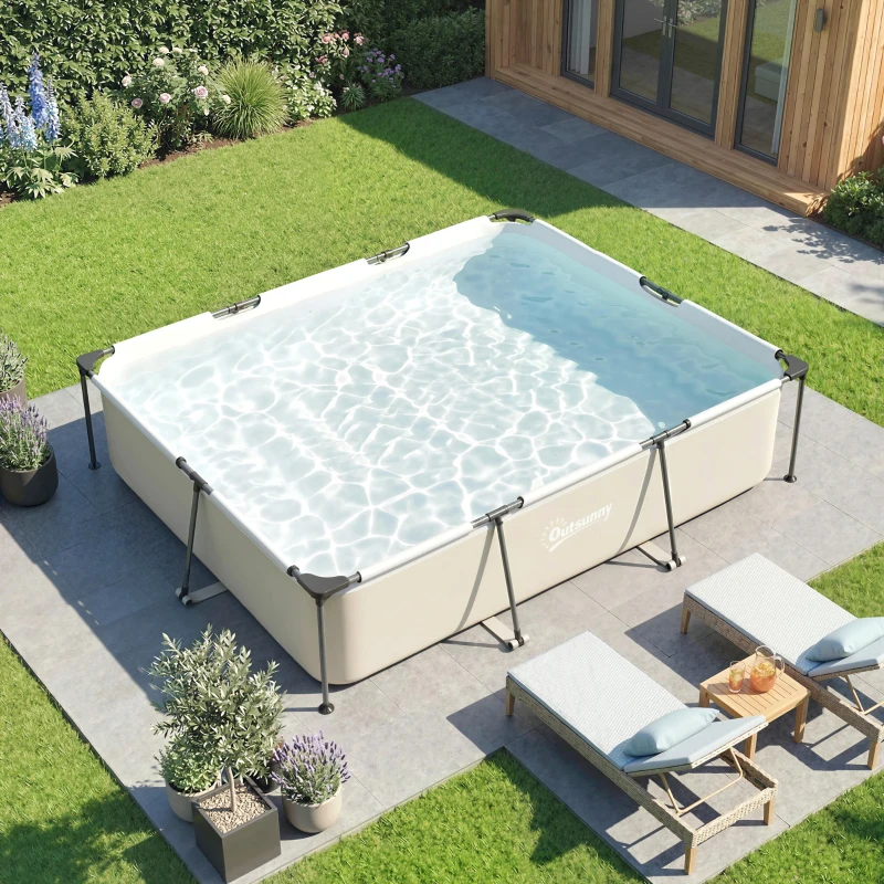 Outsunny Piscina Tubular Retangular Bomba de Filtragem 3701 L em PVC de Tripla Camada 316x238x66,5 cm Cinza
