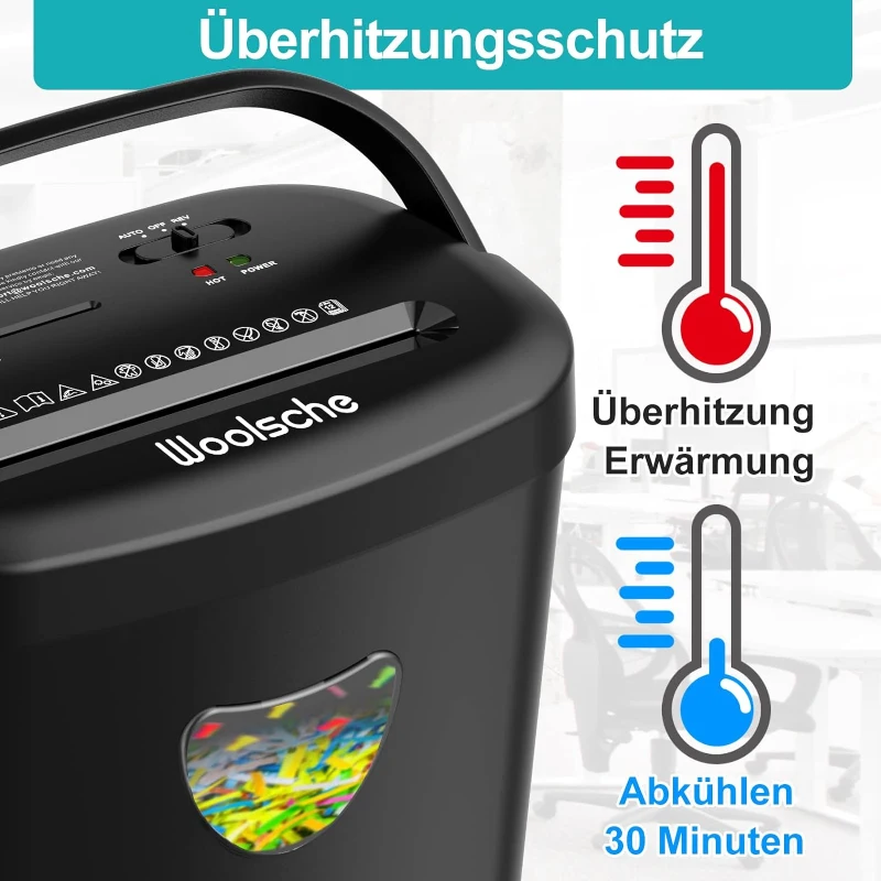 Aktenvernichter, 12-Blatt-Querschnitt mit 6,6-Gallonen-Korb, hohe Sicherheitsstufe P-4, 3-Modus-Design, Aktenvernichter für Karte/CD/Heftklammer/Clip, robuster Aktenvernichter, stausicheres System für das Büro