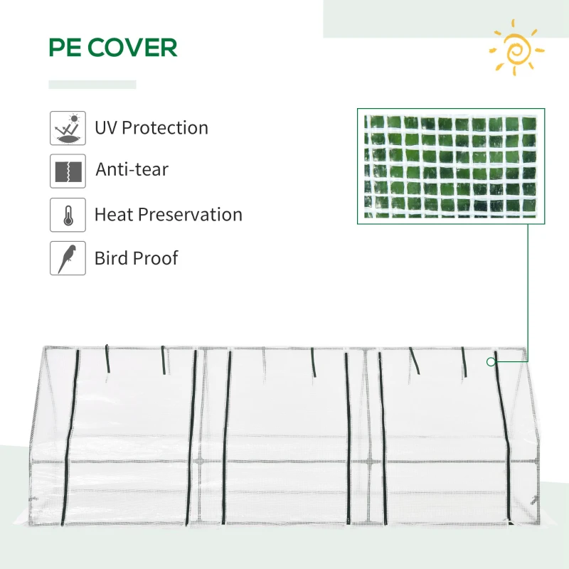 Outsunny Mini Garden Greenhouse mini tunnel greenhouse 270L x 90l x 90H cm pointed roof Steel PE High-density 140 g/m² UV-resistant roll-up windows with Zip White