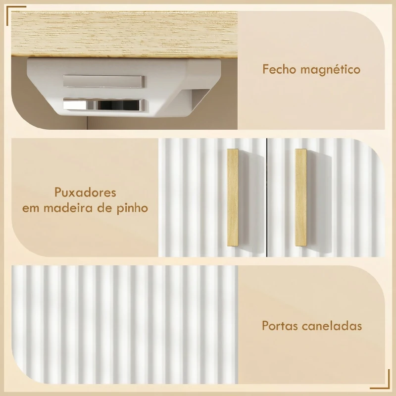 HOMCOM Móvel para Baixo do Lavatório com Prateleira Ajustável, Armário para Lavatório sem Pedestal com Portas Caneladas 60x30x61 cm Branco