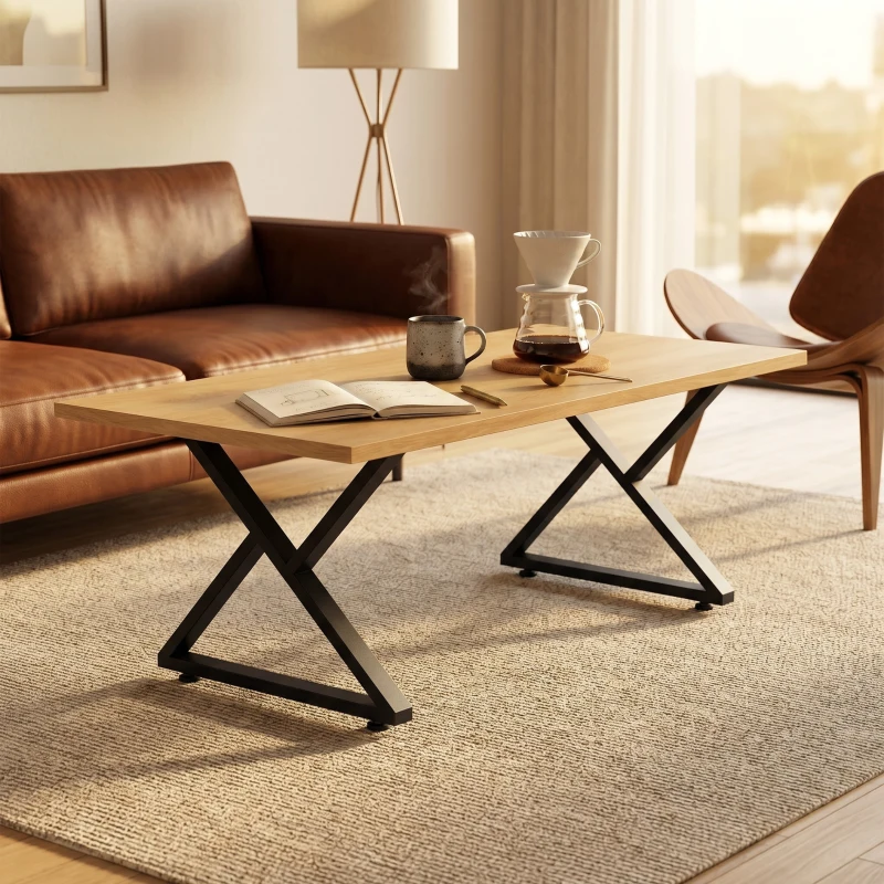 HOMCOM Set 2 Gambe per Tavolo in Acciaio a Forma di X, con 12 Viti e 4 Piedini Regolabili, Stile Industriale, Nero