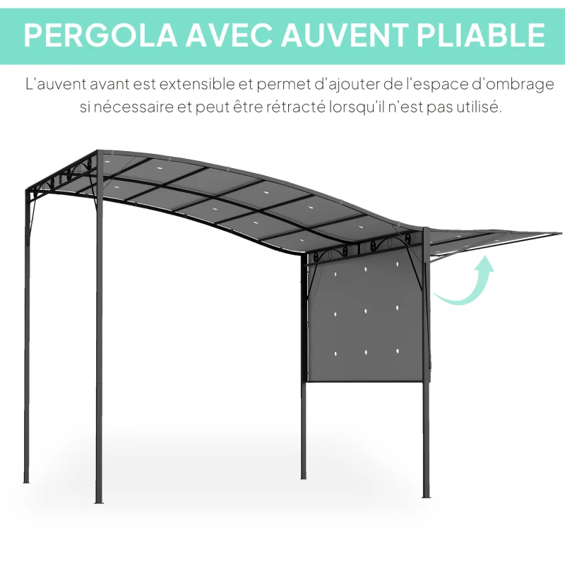 Outsunny Pergola tonnelle de jardin avec auvent réglable acier polyester haute densité 3 x 2,5 m gris foncé