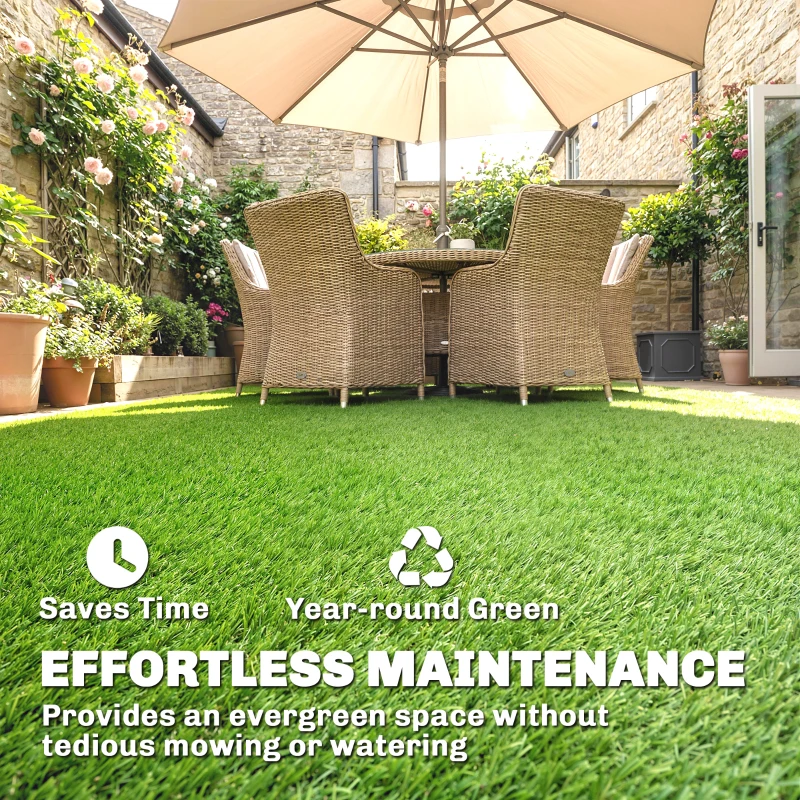 Outsunny Artificial Grass Turf Low Maintenance Realistic Lawn Pet Turf with Drain Holes for Garden 1m x 4m Green