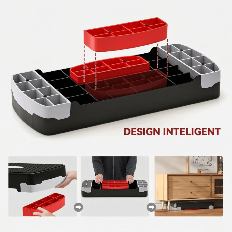 HOMCOM Step Fitness pentru Aerobic cu Înălțime Reglabilă 10-15 cm, 68x29cm Negru și Roșu