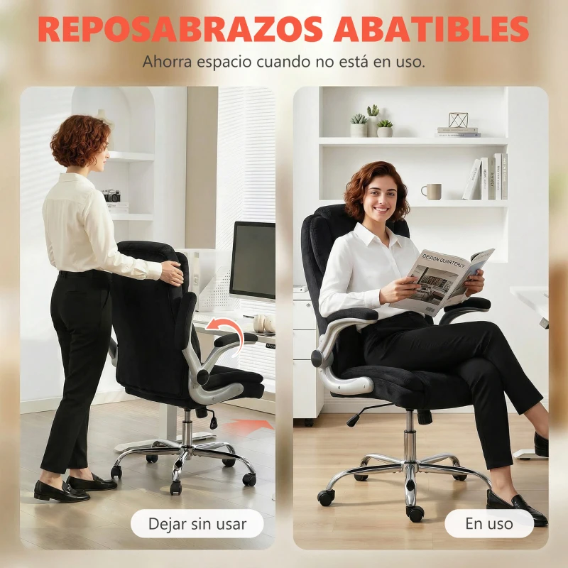 HOMCOM Silla de escritorio Ergonómica con Respaldo Alto Reposabrazos Abatibles Asiento con Muelles Altura Ajustable Negro