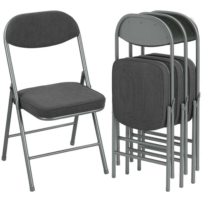 HOMCOM Set of Four Folding Corduroy Seat Chairs - Dark Grey